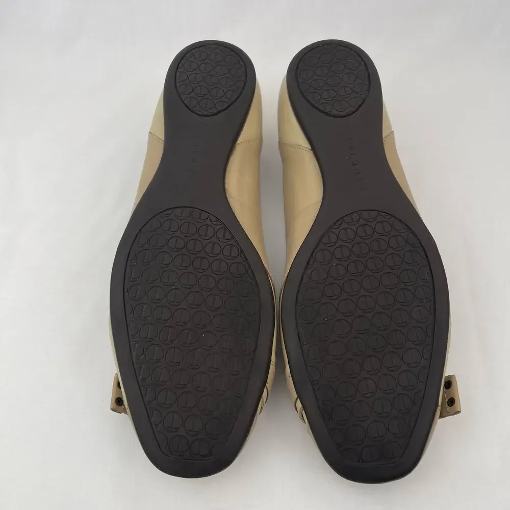 Talbots Women Tan Leather Buckle Ballet Flats Comfort Shoes Wide Width 8W